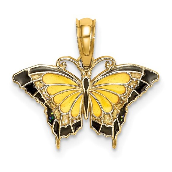14k Yellow Gold MINI Yellow Pink Aqua Green red/blue Enameled Butterfly Charm - Picture 1 of 8